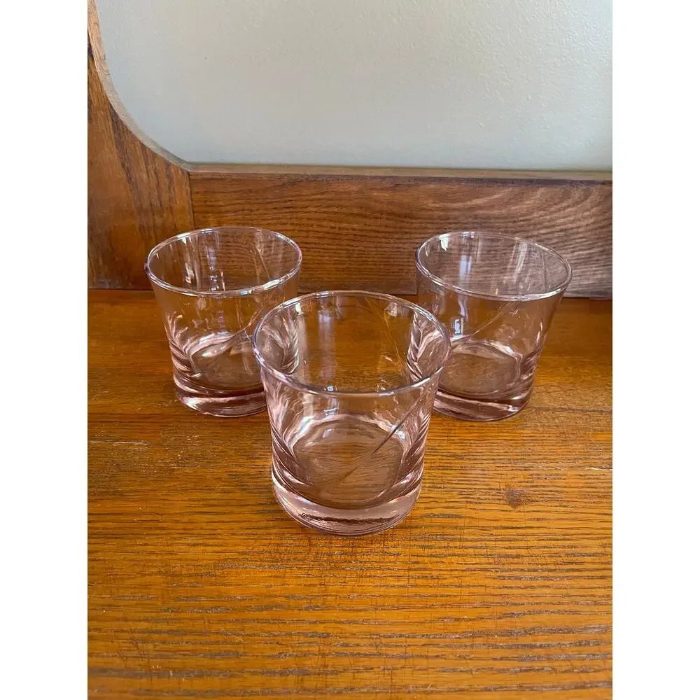 Vintage Libbey Concert Pink Swirl Set of 3 Rocks / Lowball Glasses 3.5
